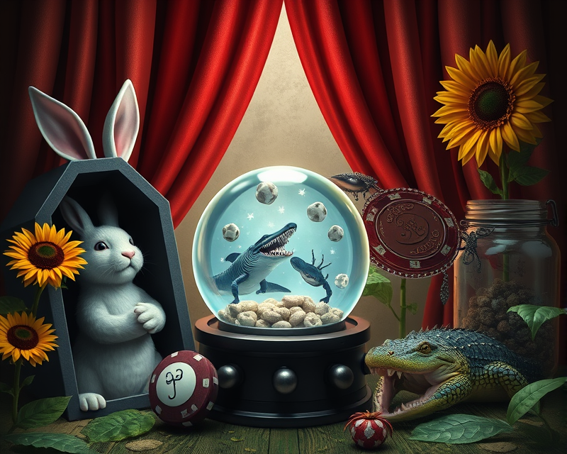 bunny, coffin, panther, alligator, poker chip, sunflower, bowling ball, crystal ball, shark, crab, curtain, jar, cub